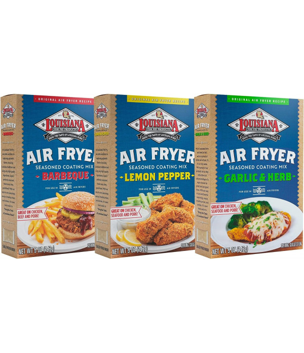 Louisiana Fish Fry Products Air Fry Variety Pack - BBQ, Garlic & Herb, and Lemon Pepper, 5 Oz (Pack of 2 Each)