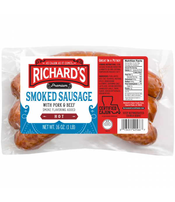 Richard's Smoked Pork & Beef Hot Sausage 1lb