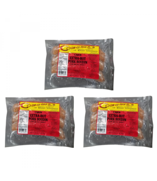 Comeaux's Extra Hot Pork Boudin (Pack of 3) - Shipping Included