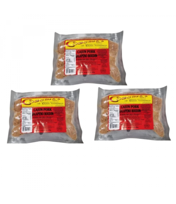 Comeaux's Pork & Jalapeno Boudin (Pack of 3) - Shipping Included