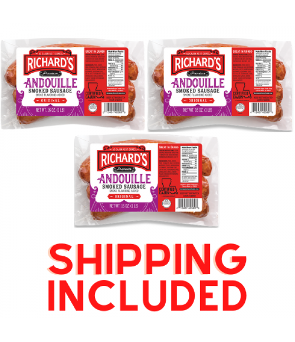 Richards Andouille For All (Pack of 3) - Shipping Included