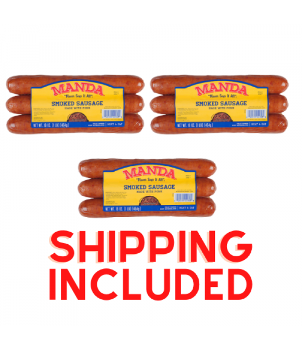 Manda's Smoked Pork Sausage Heaven (Pack of 3) - Shipping Included